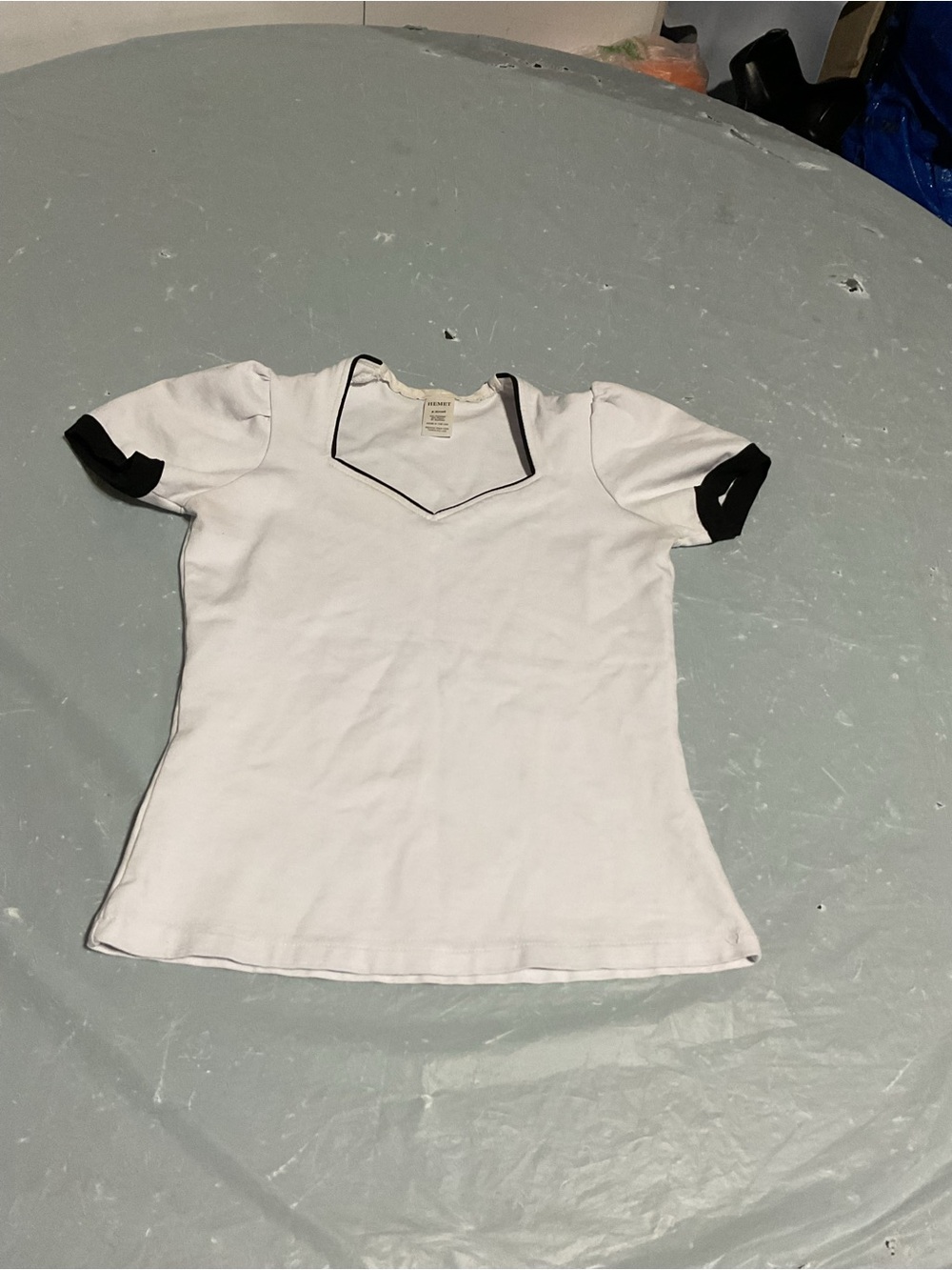 Classic White Short-Sleeve Top with Black Trim